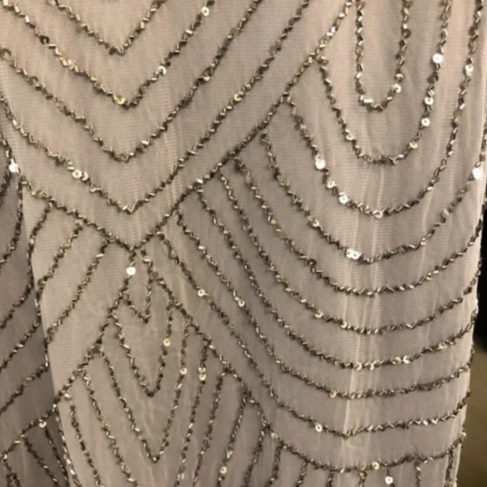 NEW Adrianna Papell Art Deco Beaded Blouson Gown in‎ Silver/Grey [SZ 6 ]